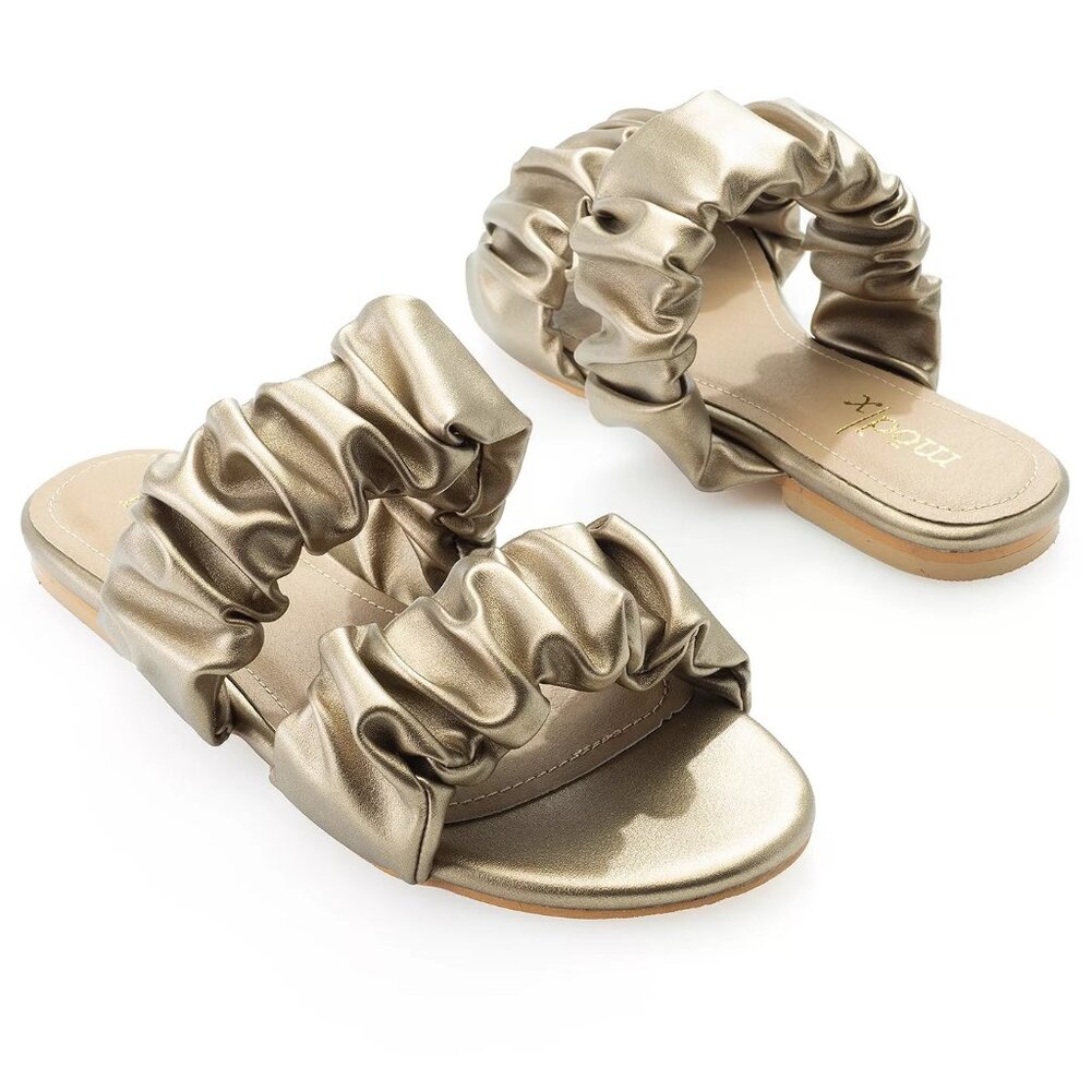 Mod X Gathered Strap Sandals Metallic Gold